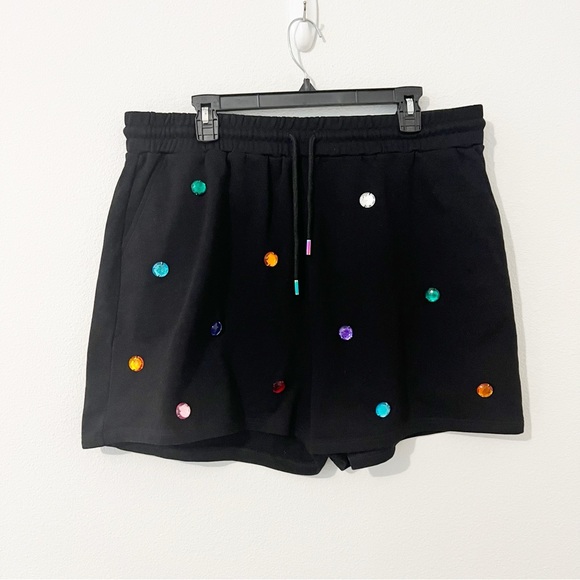 QUEEN OF SPARKLES Pants - Queen of Sparkles Black Jeweled Shorts Size XXL *